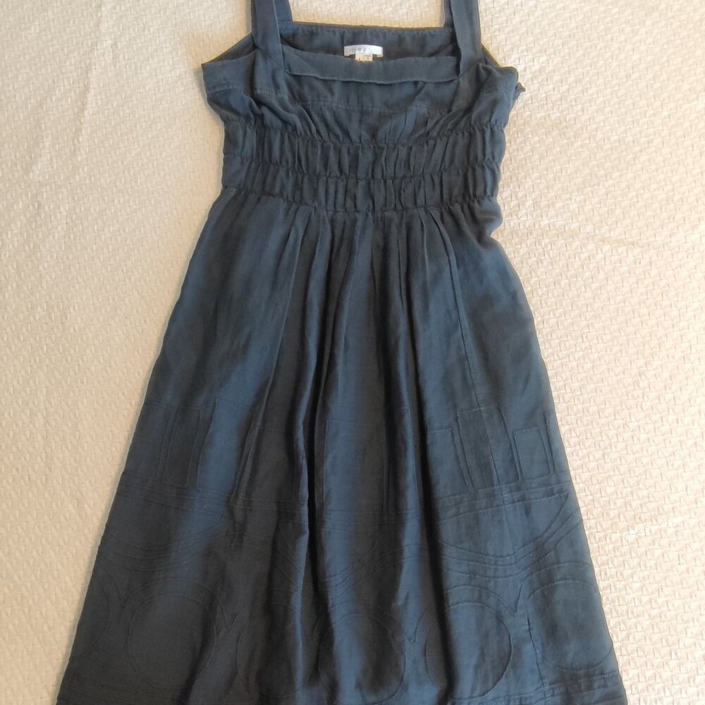 Vince Pintuck Silk Cotton Blend Midi Embroidered Dress-Size 8